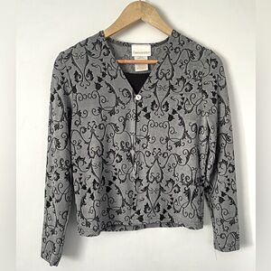 Vintage Christie & Jill Black Gray Floral Button Blouse w. Built in Tank Top SP